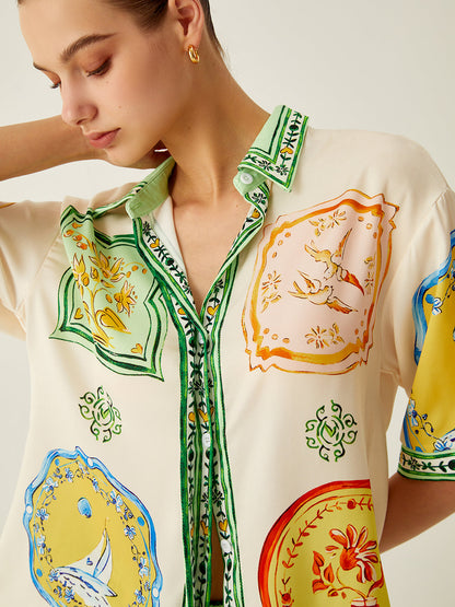 Loosen Baskılı Saten Şort Takımı