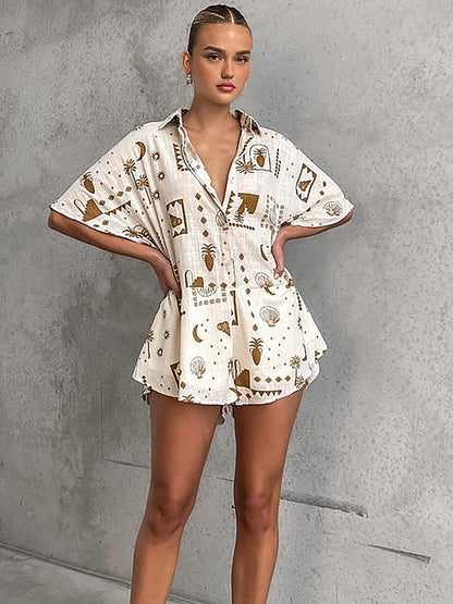 Yarı Şeffaf Bol Baskılı Tulum