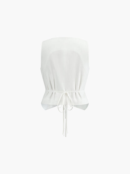 Pamuk ve Keten Bağcık Detaylı Yelek