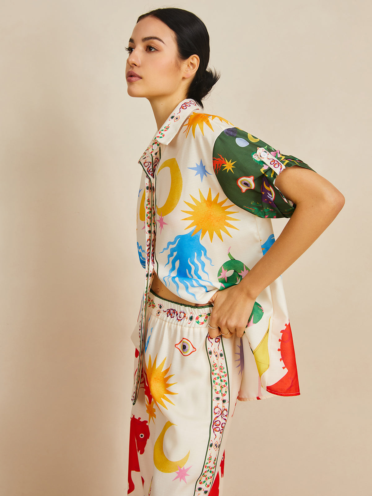 Günlük Shift Keten Karışımı Desenli Pantolon Takımı