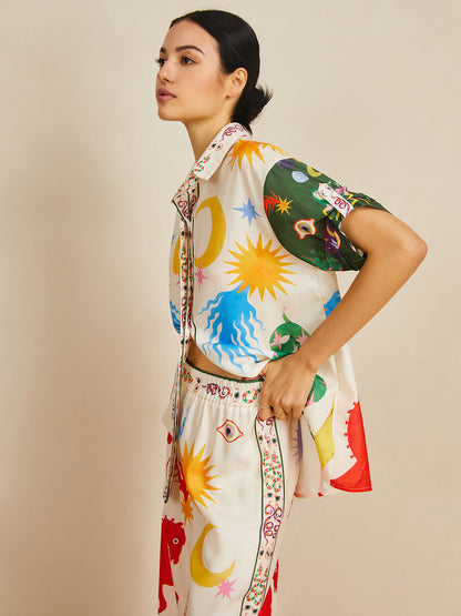 Günlük Shift Keten Karışımı Desenli Pantolon Takımı