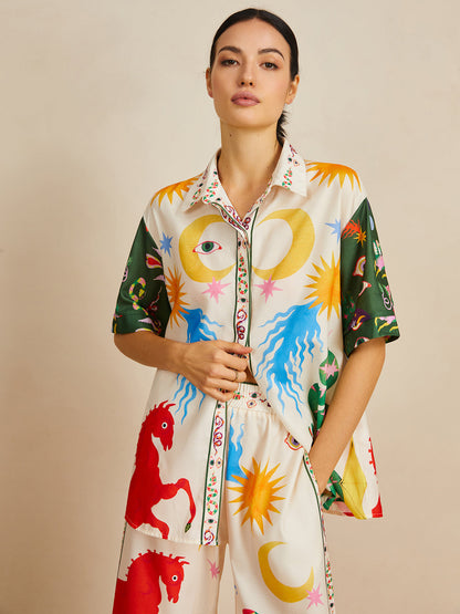 Günlük Shift Keten Karışımı Desenli Pantolon Takımı