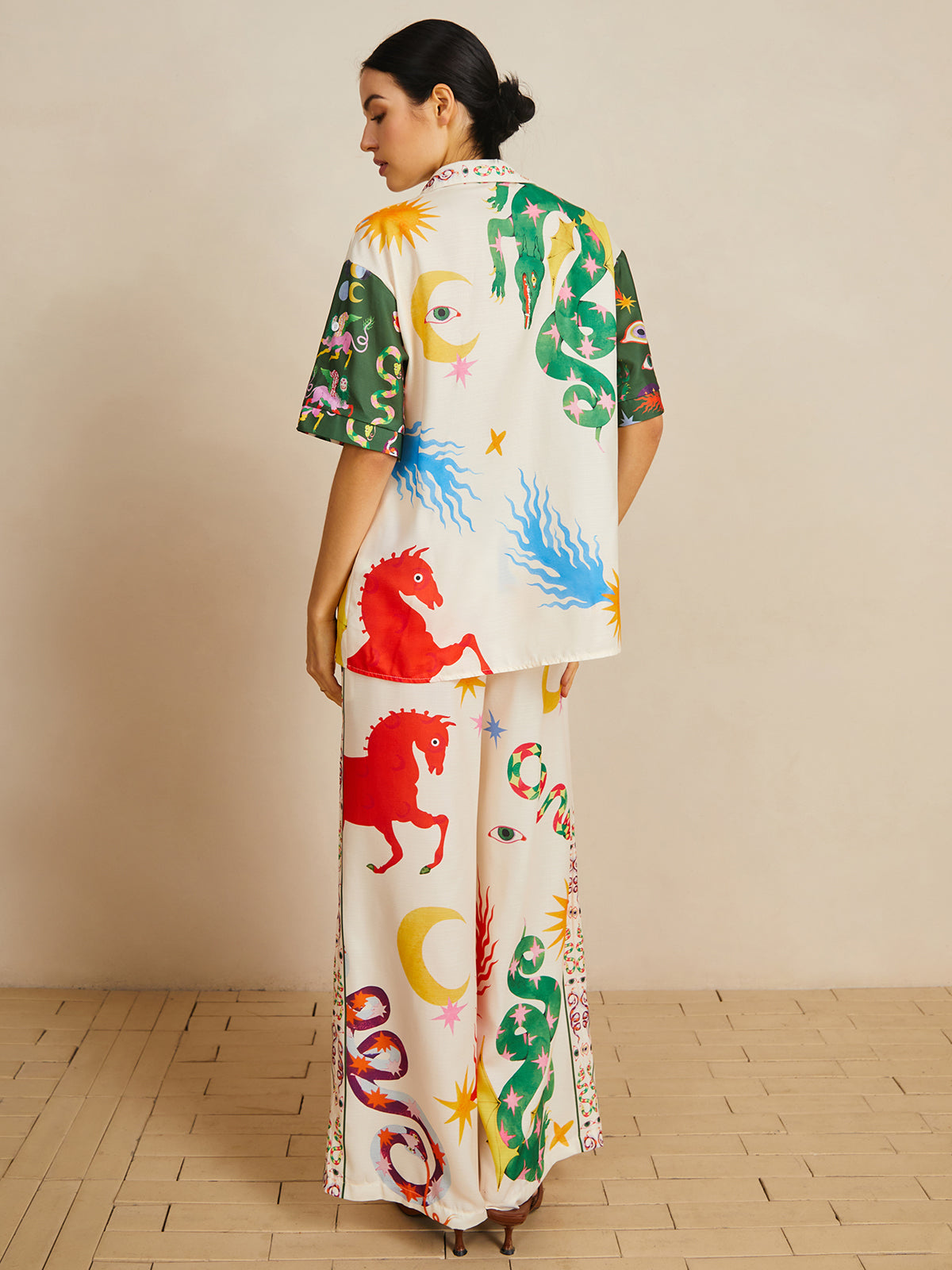 Günlük Shift Keten Karışımı Desenli Pantolon Takımı