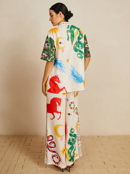 Günlük Shift Keten Karışımı Desenli Pantolon Takımı