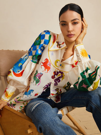 Her Yerde Baskılı Uzun Kollu Gömlek