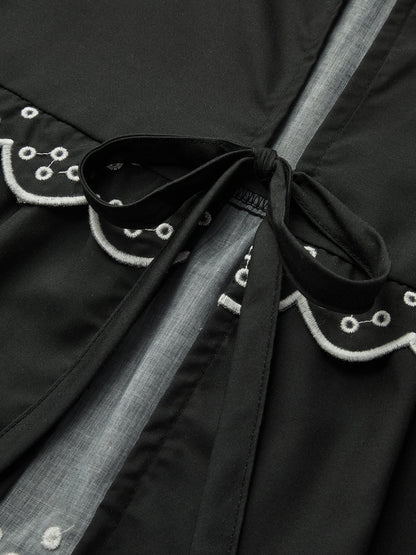 Volanlı Desenli Düğümlü Bluz