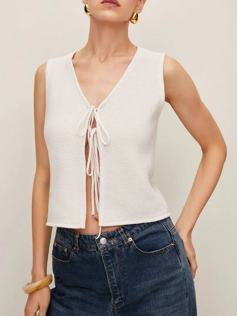 Düz Tığ İşi Yırtık Yelek