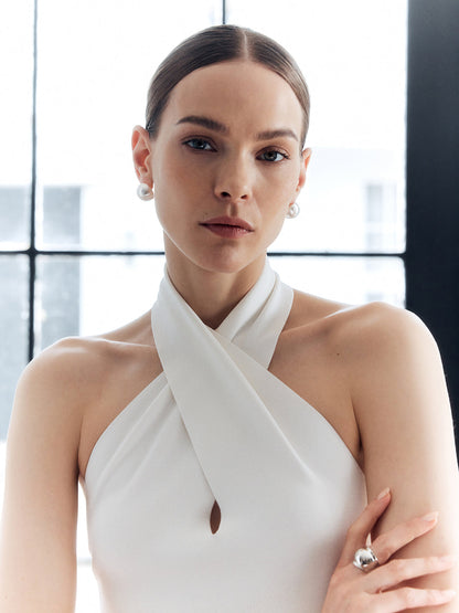 Halter Çapraz Sırtı Açık Örgü Üst