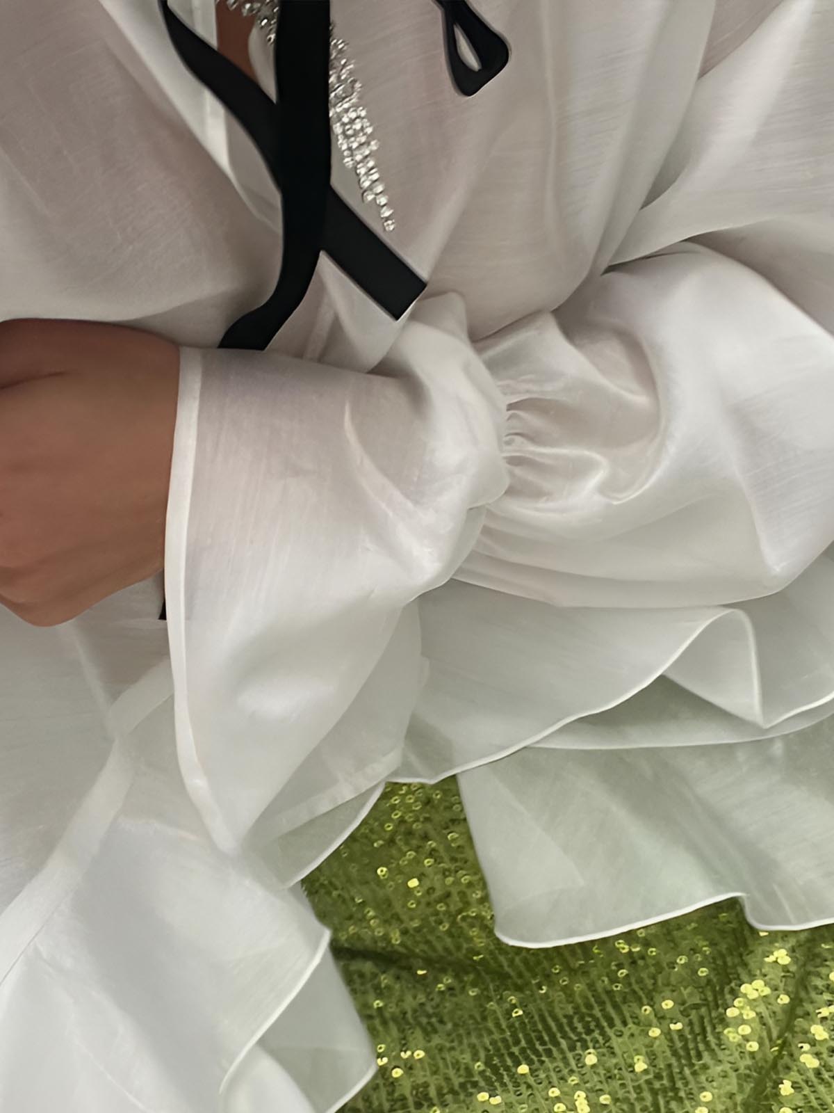 Yarı Şeffaf Kravat Yakalı Volanlı Gömlek