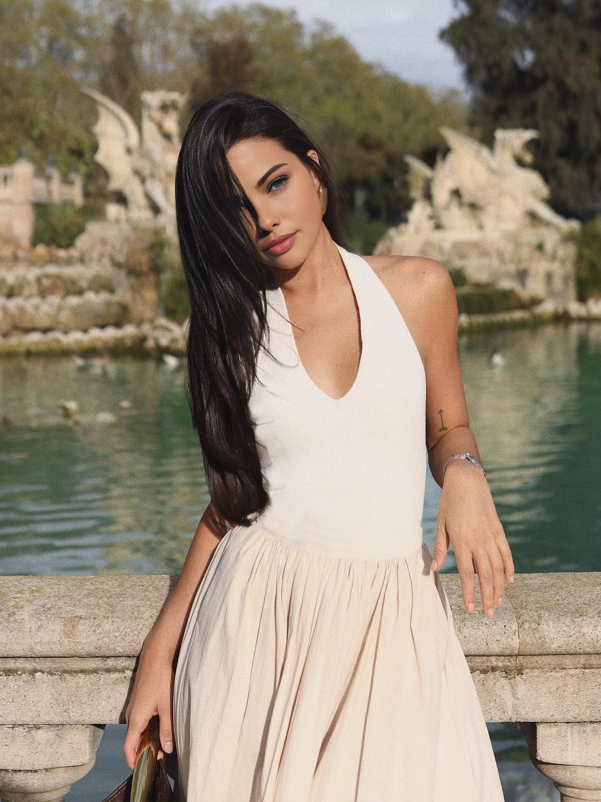 Askılı Sırtı Açık Cepli Elbise