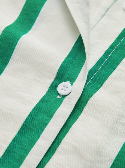Büyük Boy Pamuklu ve Keten Çizgili Gömlek