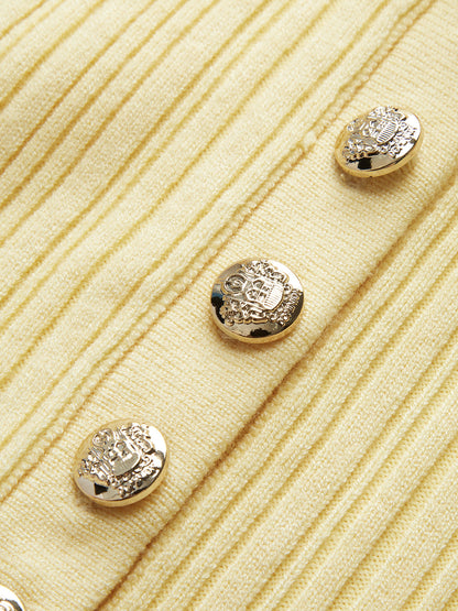 Metal Düğmeli Slim Fit Yaka Kısa Örme Elbise