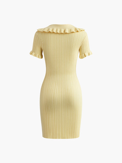 Metal Düğmeli Slim Fit Yaka Kısa Örme Elbise