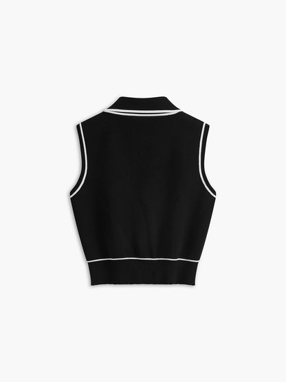 Önü Düğmeli Kontrast Bağlamalı Kolsuz Etek Takımı