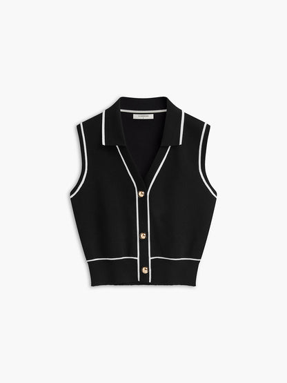 Önü Düğmeli Kontrast Bağlamalı Kolsuz Etek Takımı