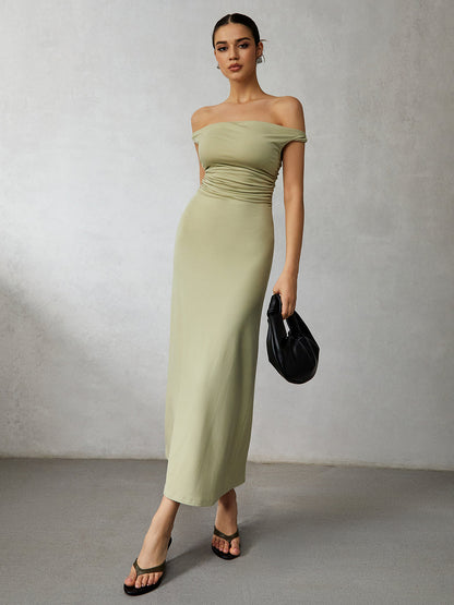 Günlük Omuz Açık Uzun Elbise