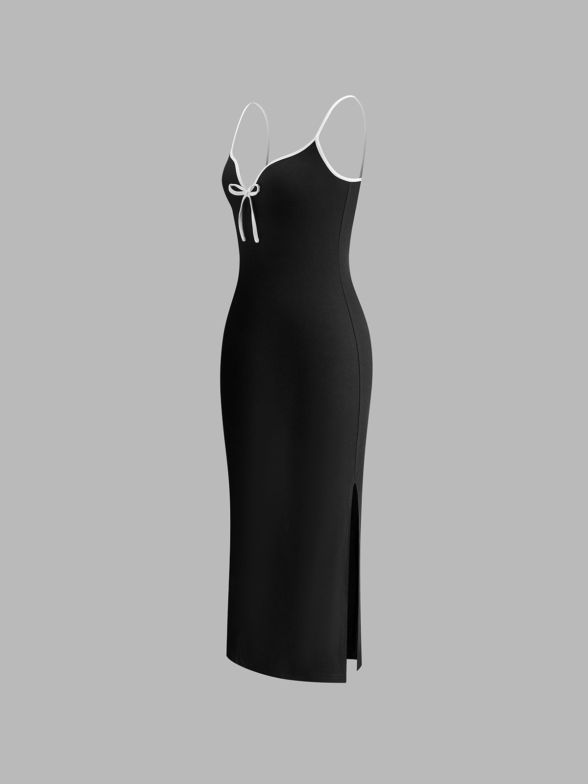 Kaburgalı Kontrast Fiyonklu Uzun Elbise