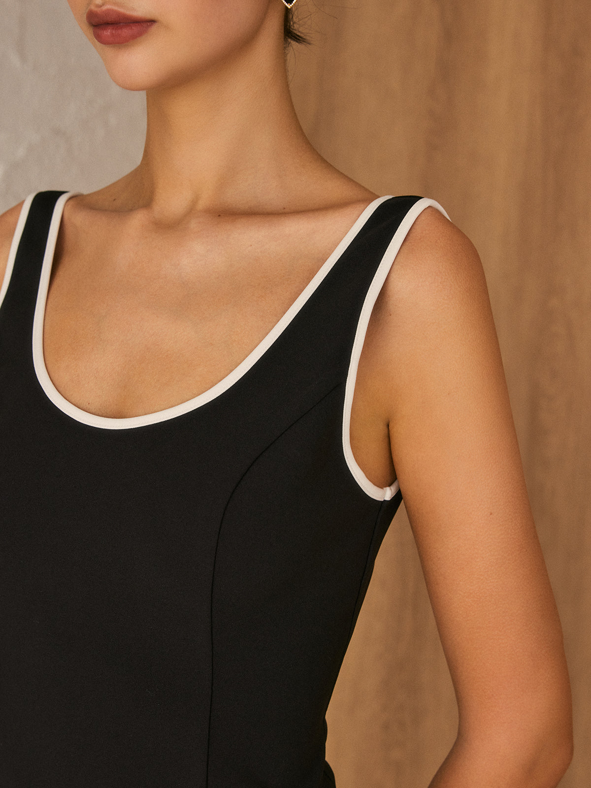 Kontrast Kesimli, Kenarlı, Fermuarlı Elbise