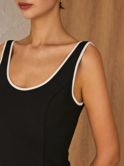 Kontrast Kesimli, Kenarlı, Fermuarlı Elbise