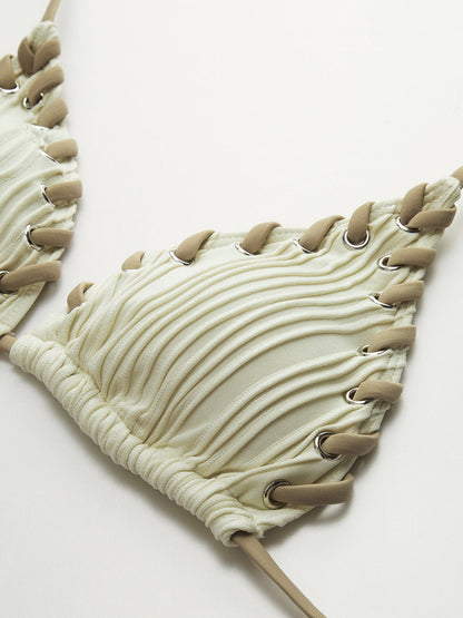 Grommet Bağcıklı Büzgülü Bikini Takımı