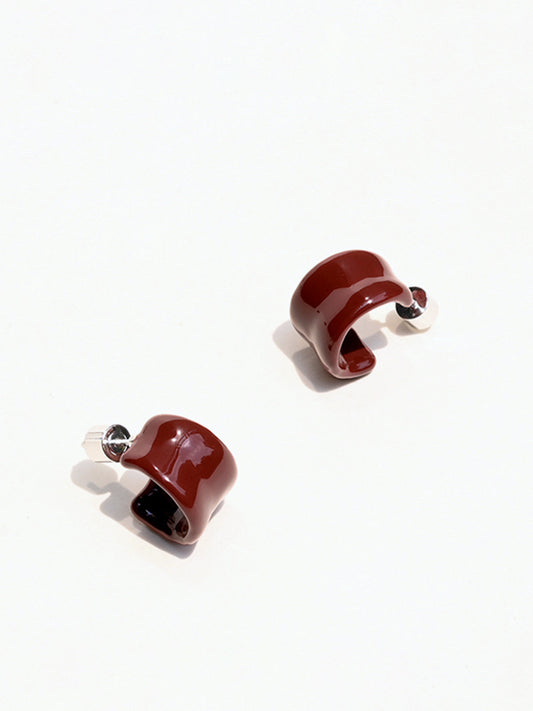 Dokulu Emaye C Şeklinde Küpeler