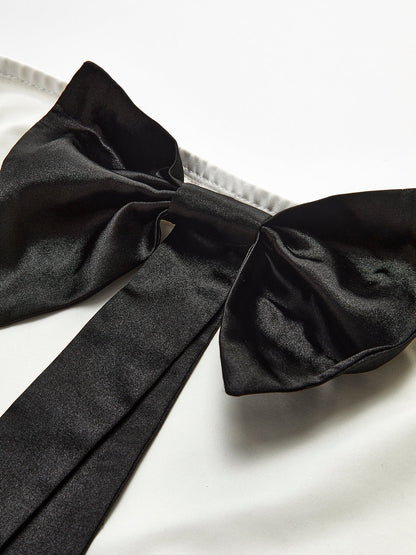 Önü Fiyonklu Straplez Uzun Elbise