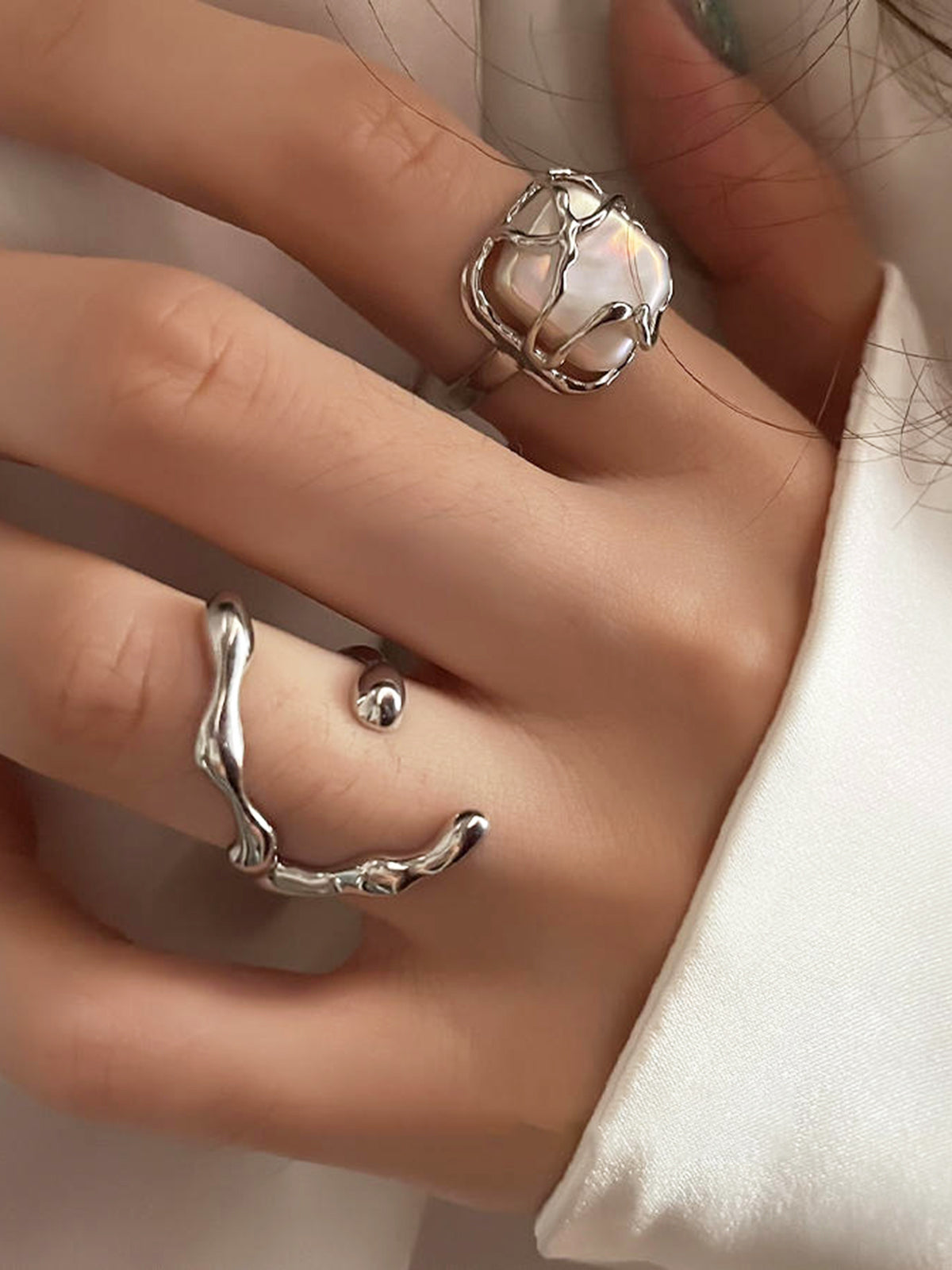 1 Parça Minimalist Dolunay İnci Yüzük