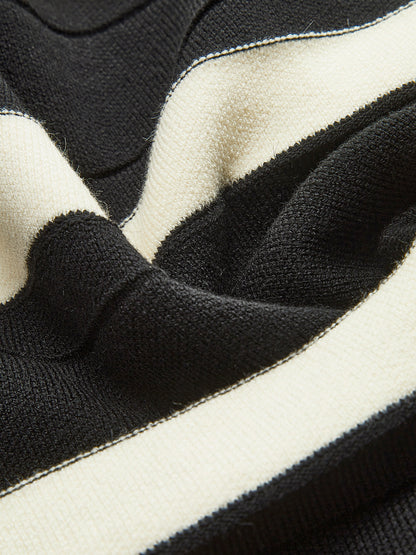 Renk Bloklu Örme Midi Etek