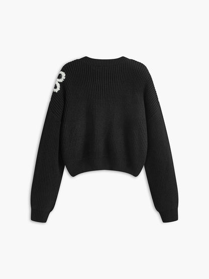 Yuvarlak Yakalı Ribanalı Çiçekli Örgü Üst