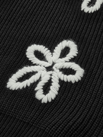 Yuvarlak Yakalı Ribanalı Çiçekli Örgü Üst