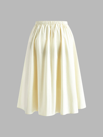 Pamuklu Krem Pileli Uzun Etek