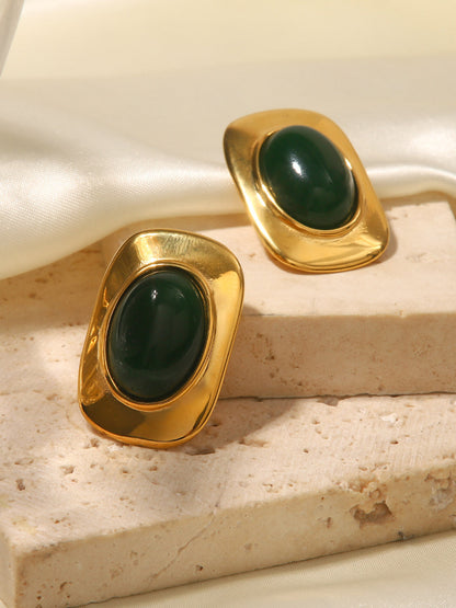 Vintage Kedi Gözü Taşlı Küpeler