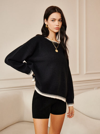 İşlemeli Bol Örgü Üst