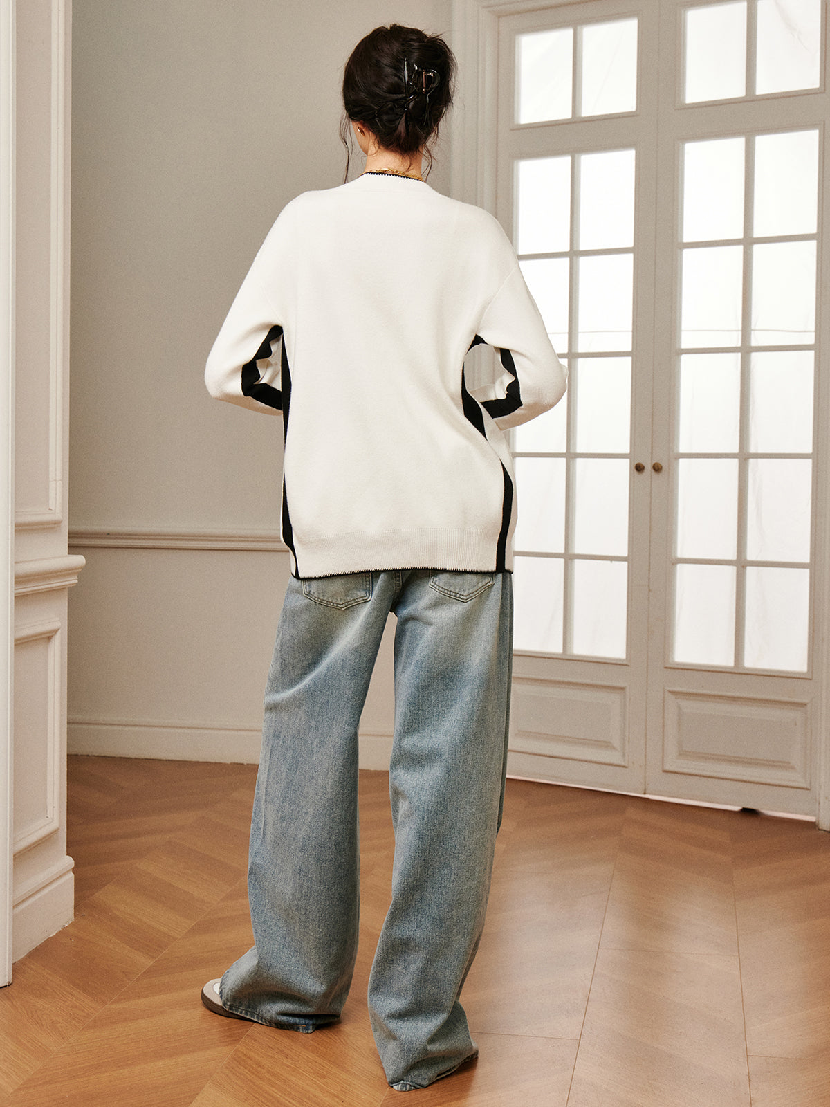 Günlük Kontrast Kesimli Örme Dış Giyim