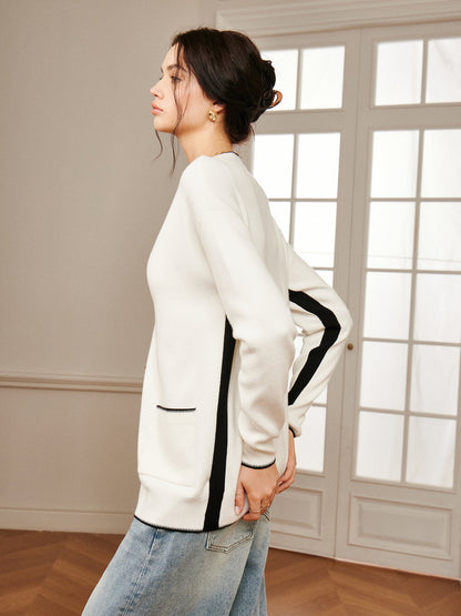 Günlük Kontrast Kesimli Örme Dış Giyim