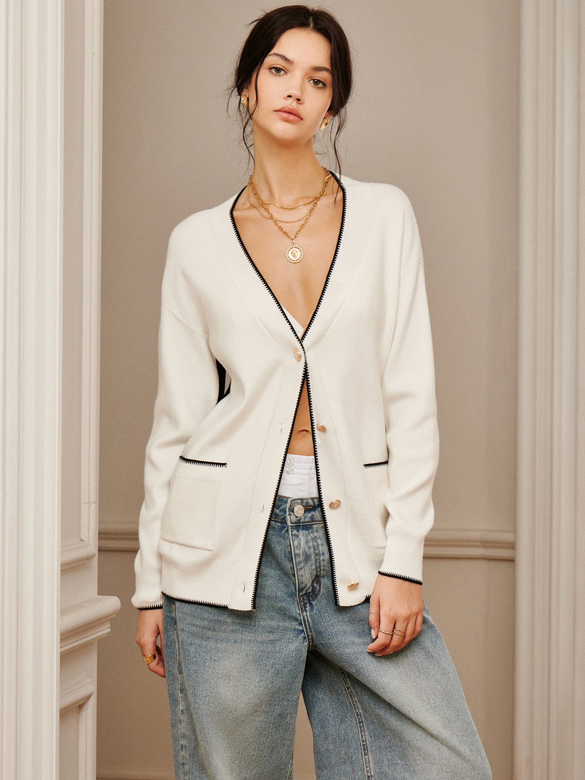 Günlük Kontrast Kesimli Örme Dış Giyim