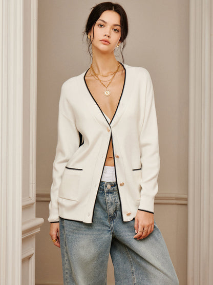 Günlük Kontrast Kesimli Örme Dış Giyim