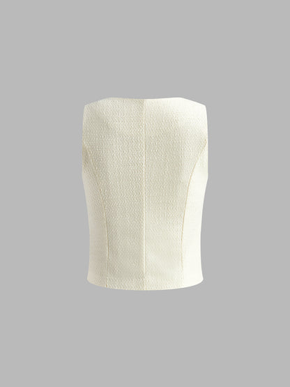 Kare Yakalı Tweed Yelek