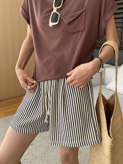 Çizgili Bağcıklı Çok Yönlü Şort