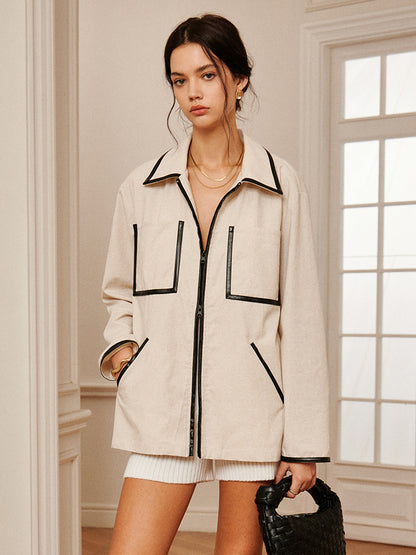 Pamuk ve Keten Çift Fermuarlı Ceket