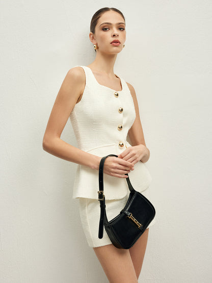 Kolsuz Altın Düğmeli A Kesim Etek Takımı