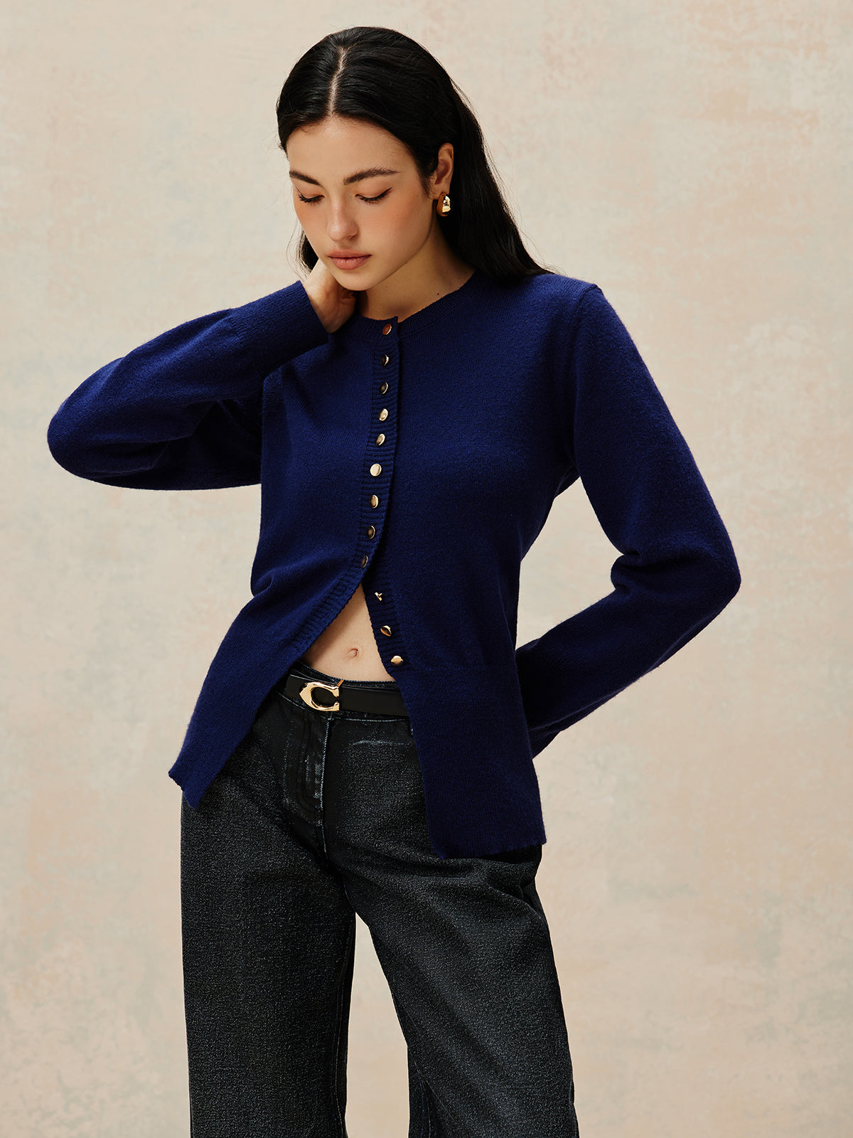 Yuvarlak Yaka Göğüslü Jersey Hırka