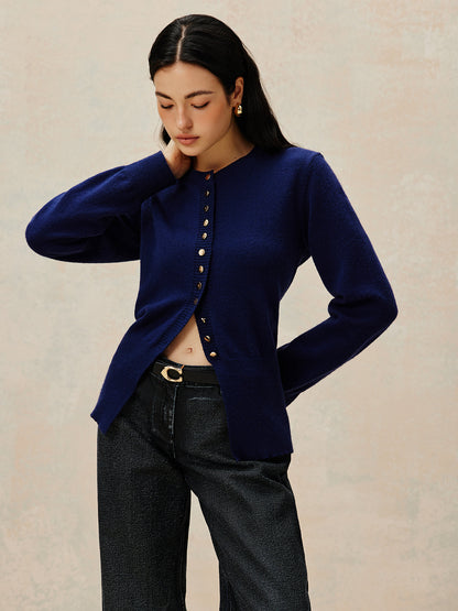 Yuvarlak Yaka Göğüslü Jersey Hırka