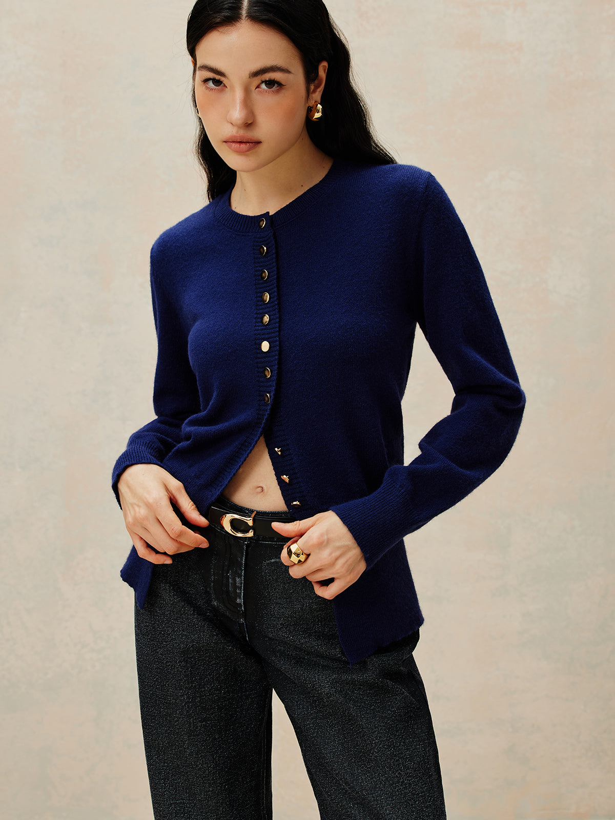 Yuvarlak Yaka Göğüslü Jersey Hırka