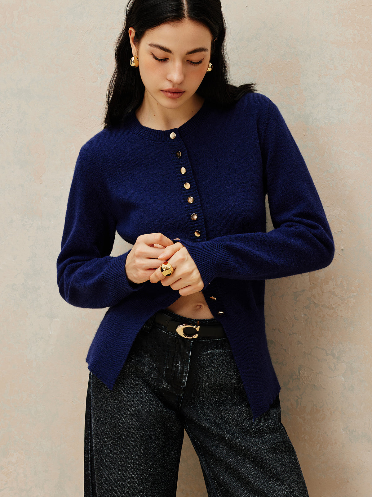 Yuvarlak Yaka Göğüslü Jersey Hırka