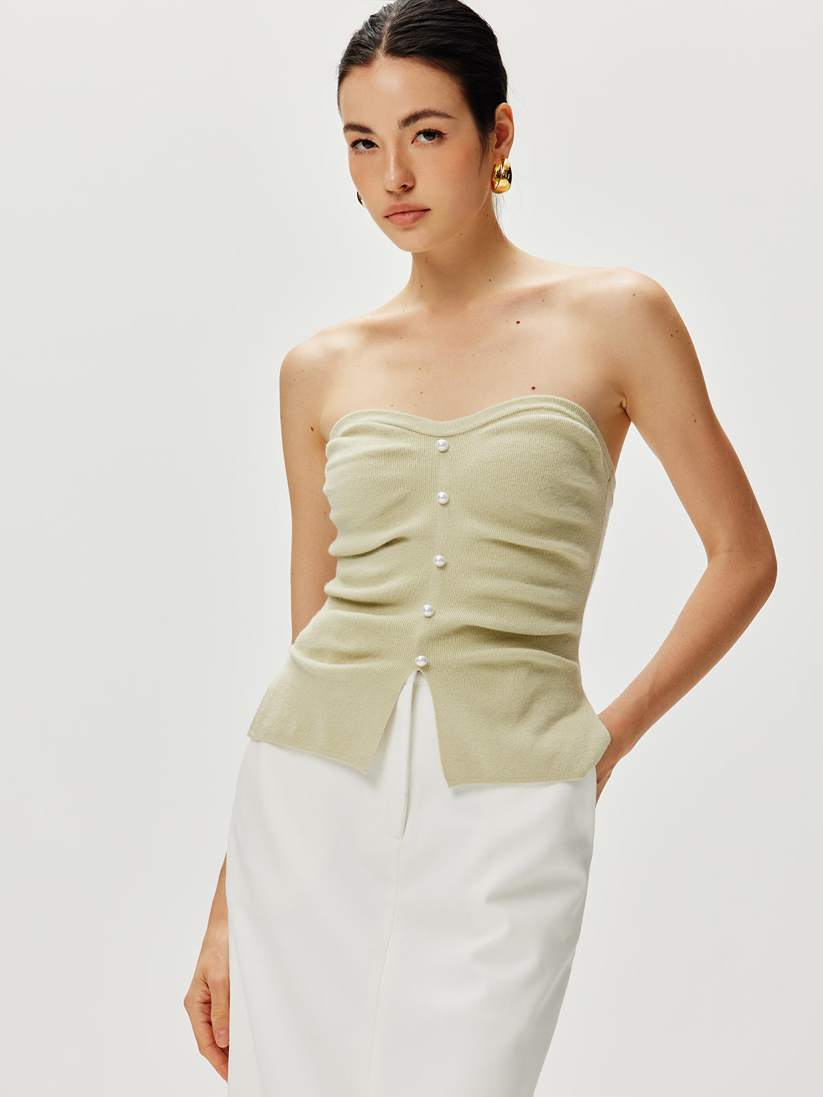 Askısız Bölünmüş İnci Kazak Yelek