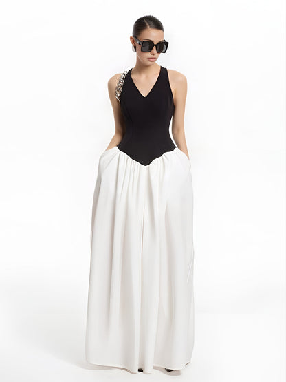 Yarı Şeffaf Renk Bloklu Panel Cepli Elbise