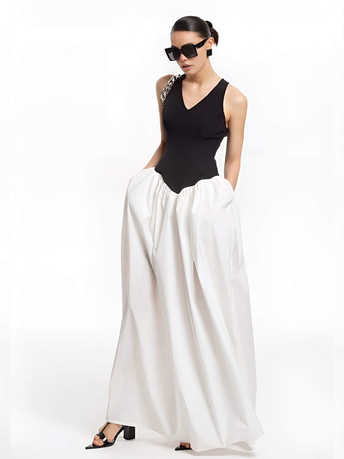 Yarı Şeffaf Renk Bloklu Panel Cepli Elbise