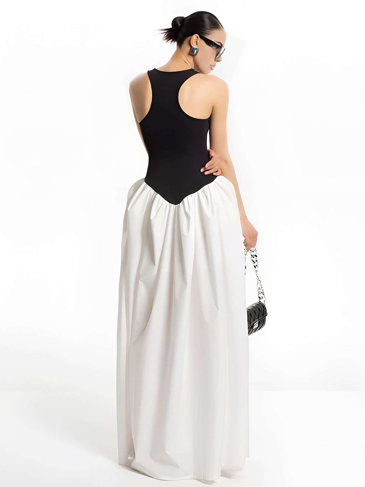 Yarı Şeffaf Renk Bloklu Panel Cepli Elbise