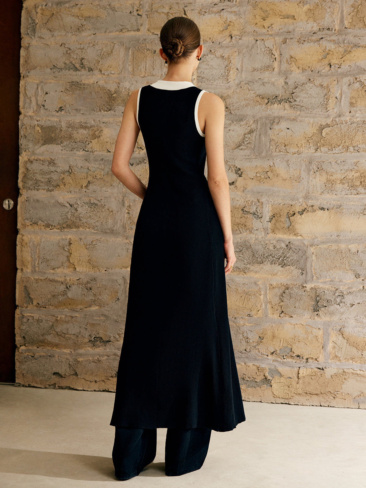 Kontrast Kesim Düğmeli Kazak Tank Elbise